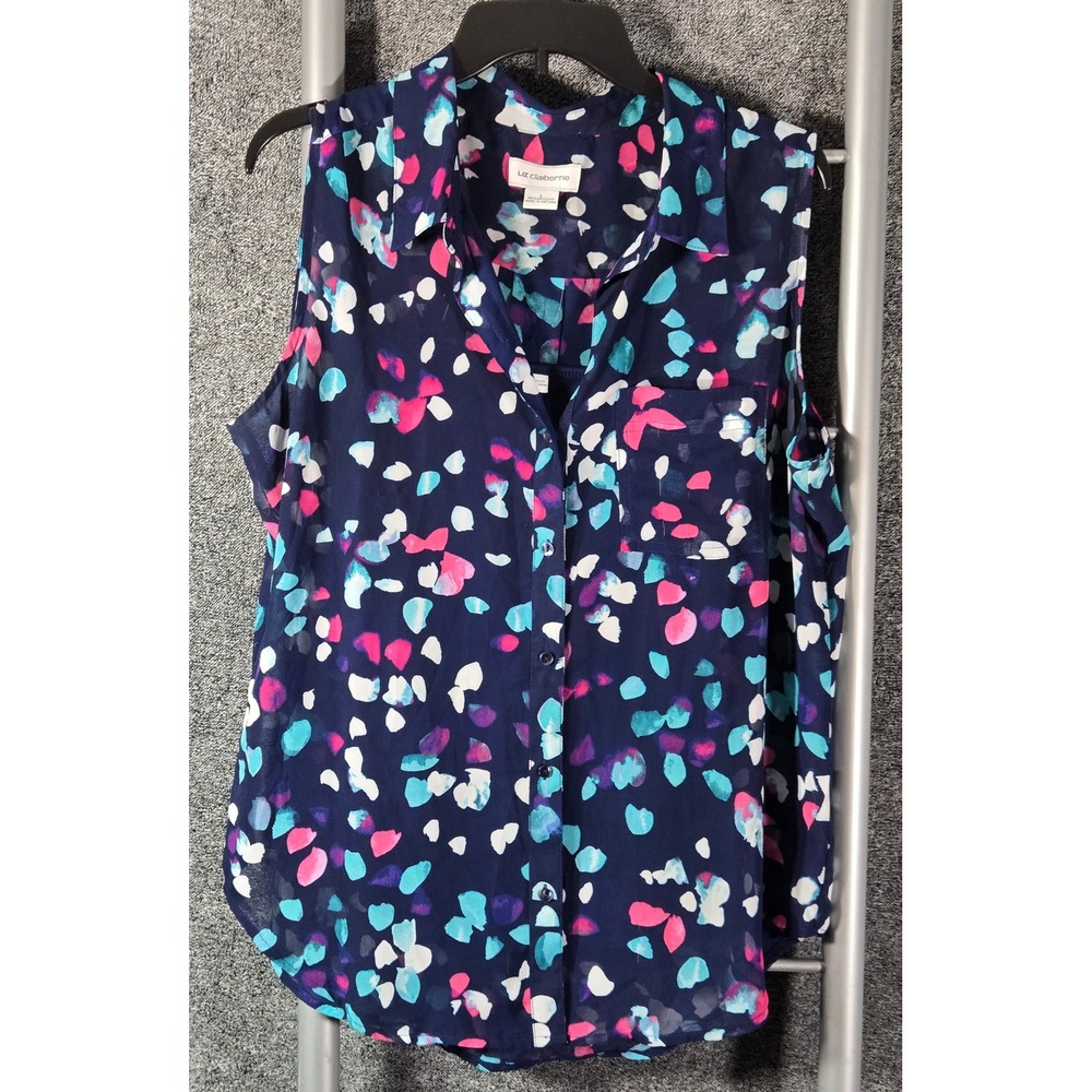 Liz Claiborne Womens Large Navy Blue Multi Color Abstract Sleeveless 2 Piece Set